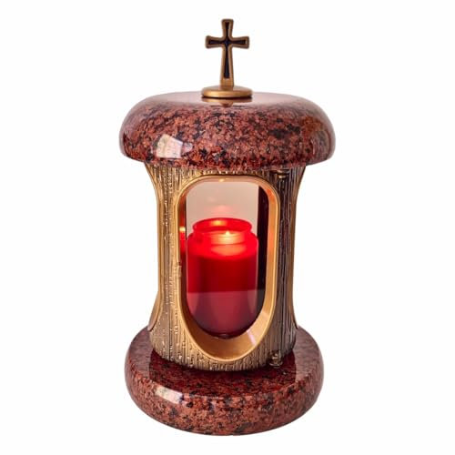 Lanterne funéraire en granit (pierre).Convient pour une tombe funéraire. Sans bronze, réduit le risque de vol. Couleurs : noir, gris, rouge. Avec ou sans croix (rouge avec croix)