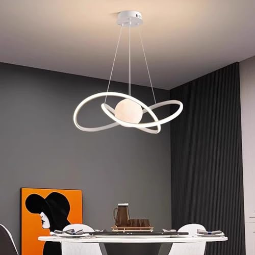 Deliouay Modern LED Ring Pendelleuchte Dimmbar Wohnzimmerlamp, Schwarz Hängeleuchte Modern Esstischlampe mit Fernbedienung Pendellampe für Küche Salon Esszimmer Büro Deckenleuchte (weiß)