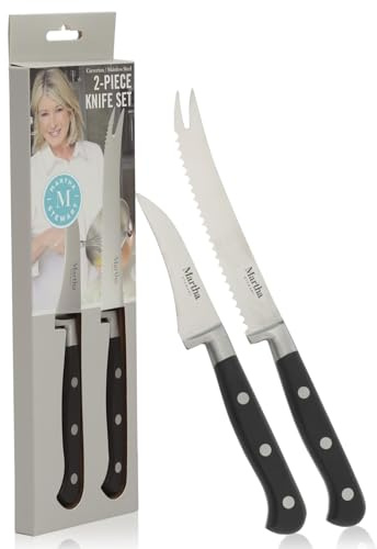 Martha Stewart Carverton 2 Piece Set 5 Tomato Knife and 3 Bird's Beak Knife Set, High Carbon Stainless Steel Kitchen Knives w/Black Triple Riveted Handle