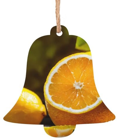 Rich&Rabbit Adornos de madera con estampado de limón amarillo en forma de campana, decoración del árbol de Navidad, decoración del hogar