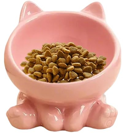 Ciotola rialzata per gatti, ciotola per gatti in ceramica | Dispenser di cibo per gatti rialzato in ceramica | Ciotola per gatti inclinata per baffi, ciotola per gatti inclinata contro il vomito
