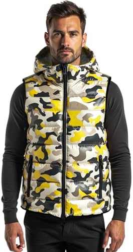 Vicyol S&D Gilet d'Hiver pour Hommes. Gilet Matelassé Sans Manches Camouflage. Gilet d'Extérieur Chaud avec Fermeture Eclair et Poches.