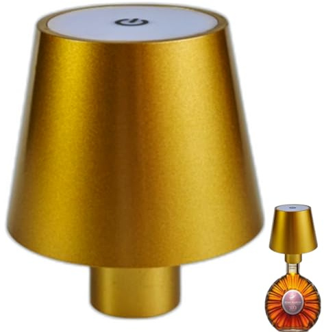 Lampada a Bottiglia Senza Fili - Luce da Tavolo Dimmerabile 3 Colori, Ricaricabile Touch per Camera da Letto, Ristorante, Bar (Oro)