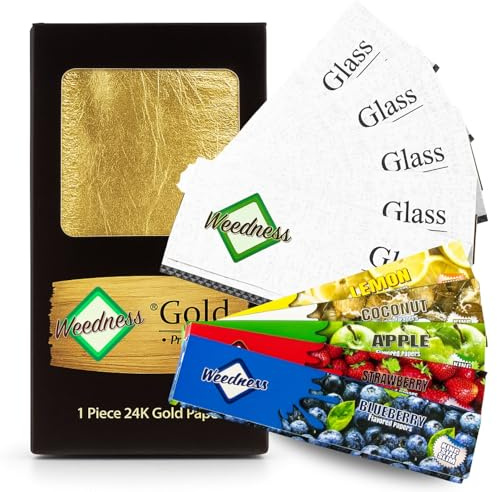 Weedness Smoker Set Long Paper - Rolling Blunt Goldenes Zigarettenpapier Glas King Size mit Geschmack