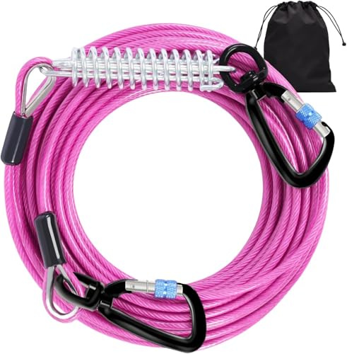 Hofleine Für Hunde, 15m Hofleine Tie Out Leinen, Tie Out Cables Für Hunde mit Schraubverschluss, Hofleine Tie Out Leinen mit Stoßdämpfender Feder bis 250LBS, Hofleine Leine Bissfest Für Camping