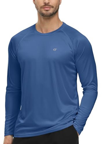 Tyhengta UV-Schutz T-Shirt Herren Schnell Trocknende Strand Schwimmhemden Sommer Langarm Shirt Sonnenschutz Rashguard Dunkelblau,L