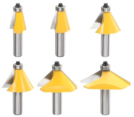 sourcing map 6-teiliges Fasenfräser-Bit-Set, 6,35 mm Schaft, 11,25, 15, 22,5, 30, 45, 60 Grad Schneidwinkel, Hartmetall-Holzfräser-Bits für Holzbearbeitung, Gelb