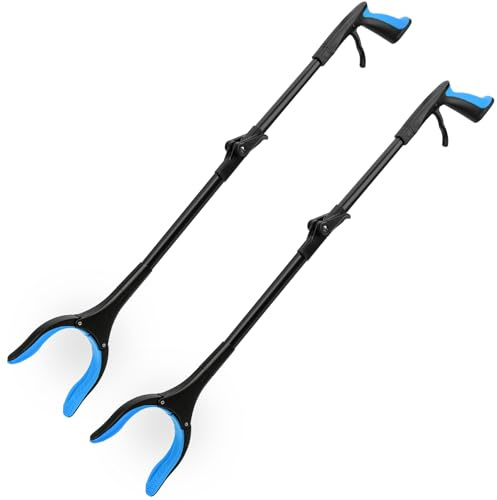 THINKWORK 2-pack kattplockare för vuxna, 81 cm (32 tum) hopfällbar grepppinne för äldre, hjälper handgreppare för funktionshindrade, slitstark pick-up-greppare, bärbar skräpplockare (blå)