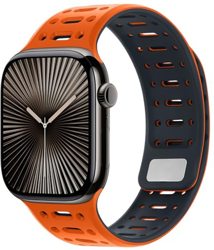 Amizee Compatible with Apple Watch Strap 49/46/45/44/42/41/40/38mm Men, Silicone Breathable Magnetic Band for iWatch Ultra 3/2/1 Series 11 10 9 8 7 6 5 4 SE3/2/1 (42/41/40/38mm, Orange Mid)