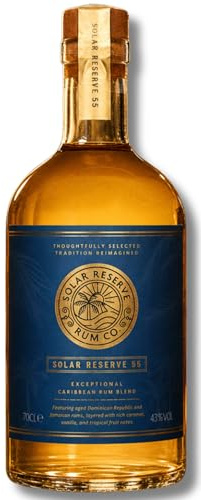 Solar Reserve 55 Premium Golden Rum, 43% ABV | 95pt Gold Award-Winning Caribbean Rum | Naturally smooth for Cocktails & Sipping with Notes of Vanilla, Toffee & Tropical Fruit | 70cl