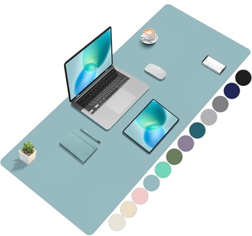 Zindoo Schreibtischunterlage Wasserblau 120x60cm PU-Leder | Schreibtischmatte in sanftem Blau, Rutschfest und Pflegeleicht, Ideal für Homeoffice, Büro oder Studenten-Arbeitsplätze