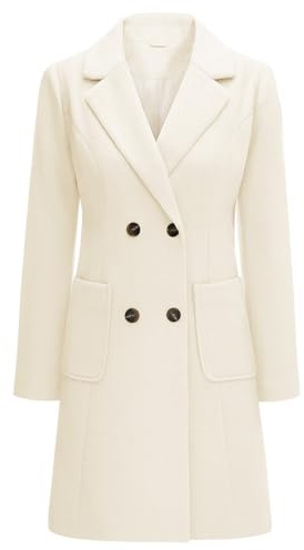 Yuson Girl Wintermantel Damen Langer Wollmantel Herbst Winter Klassischem Revers Coat Warmer Übergangsmantel Elegant Kurzmantel Einfarbig Jacke Outwear mit Doppelreihigen Knöpfen(Beige, M)