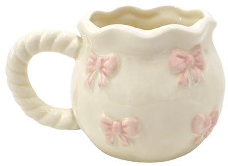 MZRAN Taza de café de cerámica única hecha a mano con lazos para beber agua, cocina, comedor, decoración para uso diario, taza de cerámica con diseño de lazos