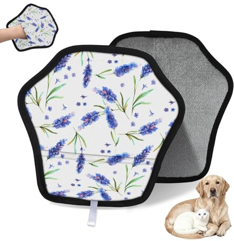 WowPrint Wasserfarben-Blume, Lavendel, Tierhaarentfernungshandschuh für Katzen und Hunde, wiederverwendbar, elektrostatische Tierhaar-Handschuhe, Bürstenwerkzeug für Couch, Kleidung, Teppich, Möbel