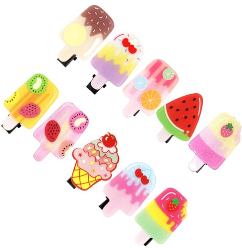 Lot de 10 barrettes à cheveux en forme de cornet de glace - Pour enfants et femmes - Pour le quotidien et les fêtes