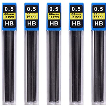 Druckbleistiftminen 0,3 mm, 0,5 mm, 0,7 mm, 0,9 mm, Ersatzminen für feine Schreibwaren, Kunst, Skizzieren, HB-Bleistiftminen (0,5 mm), 5 Stück
