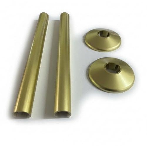 Greened House Brushed Brass Radiator Pipe Covers SnapFit 200mm L15mm Pipe | Pack of 2, Clip on, Central Heating, Covers