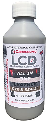 Carbusonic Leather Dye Grey - Kit for Sofas, Chairs, Shoes, Handbags, Car Seats, Jackets - Hard Wearing, Scuff & Scratch Resistant - Built-in Sealer, Restores Faded Leather