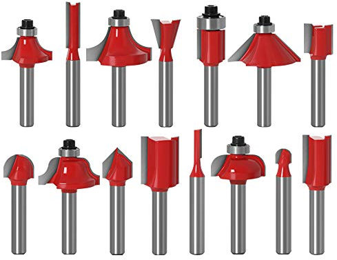 15 Pezzi Set Frese per Scanalature del Legno Attacco da 6,35 mm 1/4 '' Set di Punte per Router con Punta in Carburo di Tungsteno per Scanalare, Rifilare, Smussare, Modellare il Legno