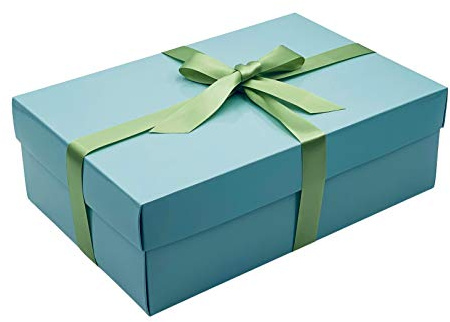 Blaue Geschenkbox mit Deckel, wählen Sie Ihre Bandfarbe, große Erinnerungs- oder Geschenkboxen, flach verpackte Geschenkboxen für Geschenke, Geburtstags- oder Babygeschenke, Größe 30 x 20 x 10 cm