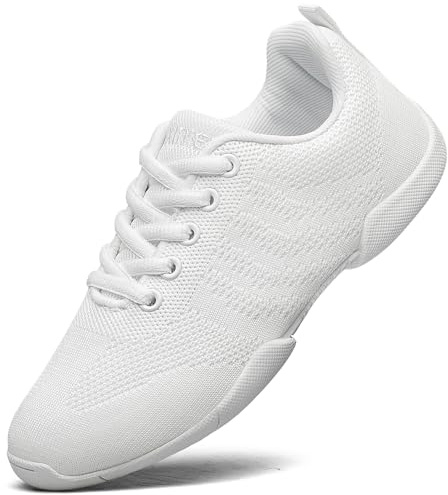 FUQIAO Girls White Cheerleading Shoes Lightweight Competition Tennis Shoes Women Hip Hop Gymnastics Dance Sneakers White 13 Little Kid