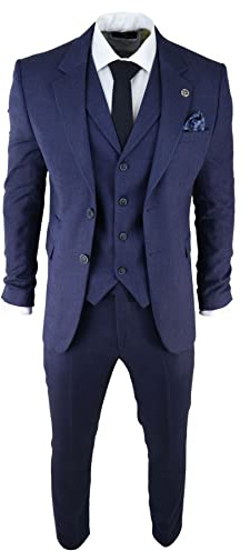 Mens Herringbone Tweed 3 Piece Suit Blue Classic Vintage Tailored Wedding Blinders