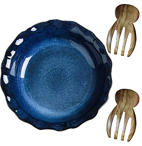 BOSUGE Juego de ensaladeras y servidores, Coloridos tazones Grandes para Pasta, ensaladeras Grandes para Servir tazón de Sopa de cerámica-14 oz-Azul
