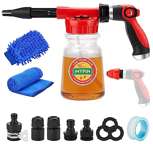 Pistola de espuma 16 en 1 para lavado de coche, cañón de espuma, pulverizador de lavado de manguera ajustable con lanzador de espuma de 2.5 a 6 barras, adecuado para limpieza de automóviles y uso en