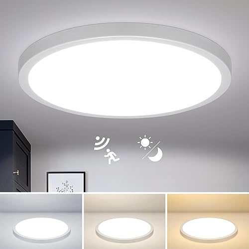 24W Led Lampe Deckenlampe mit Radar Bewegungsmelder 30cm Flur Deckenleuchte für Aussen, Moderne Schlichtes Design Leuchte Außen mit Dämmerungssensor für Keller Eingangsbereich Haustür Sensor Licht