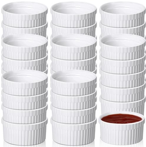 Ziliny 36 Pcs Mini Ramekins 2 oz Porcelain Souffle Oven Dishwasher Safe Small Ceramic Baking Dipping Sauce Ramekins for Charcuterie Board Creme Brulee Dishes Condiment Sauce Dipping Cups