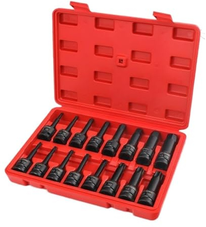 16pcs H+T Socket Set, 1/2 12.5mm CR-MO Internal Hexagonal Socket Star Socket Drill Bit Set