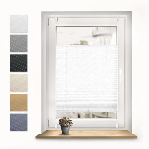 Sonello Plissee Crush Klemmfix ohne Bohren 85cm x 120cm Weiß Faltrollo Plisseerollo Jalousie für Tür & Fenster Blickdicht Sichtschutz Sonnenschutz Fertifplissee Rollo
