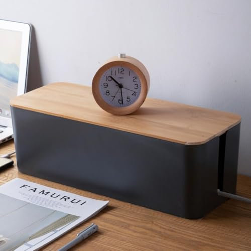 Kabelaufbewahrungsbox, Kabelboxen Groß Kabel Organizer Box mit Holzdeckel für Kabel Management Box(C)