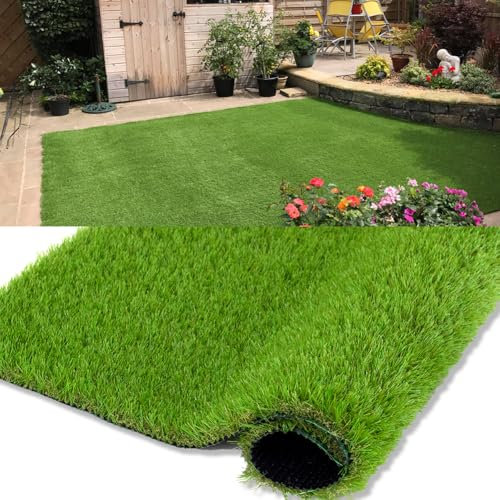 Petgrow Erba artificiale realistica, 35 mm, tappeto erboso sintetico con fori di drenaggio, tappeto erboso per cani da giardino, cortile, balcone (1 m × 3 m)