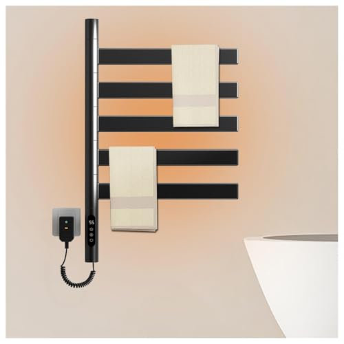 XFZJCHAP Scaldasalviette Girevole di 180°, Scaldasalviette Elettrico con Timer, Display a LED, Controllo della Temperatura Costante, Portasciugamani riscaldato Cablato, Nero