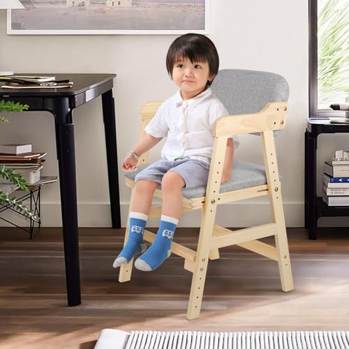 Chaise Haute Evolutive en Bois pour bébé, Chaise Enfant Réglable, Chaise Haute d'alimentation Bébé, Chaise élévatrice en pin pour enfants-noir