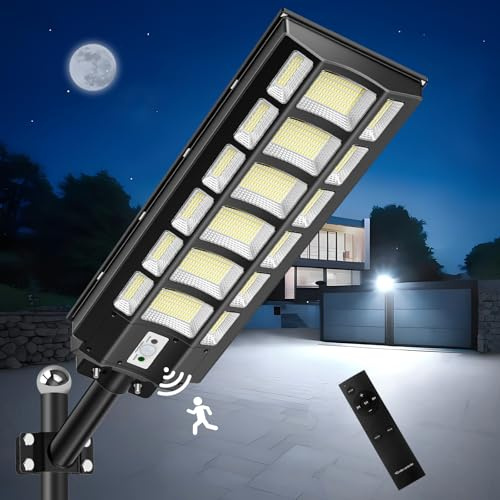 wowspeed 1200W Lampione Solare Led Esterno con Telecomando, 6500K 792 LEDs Lampioni Solari a LED da esterno con Sensore di Movimento,3 Modi Lampione Solare, IP67 Impermeabile per Giardino Garage