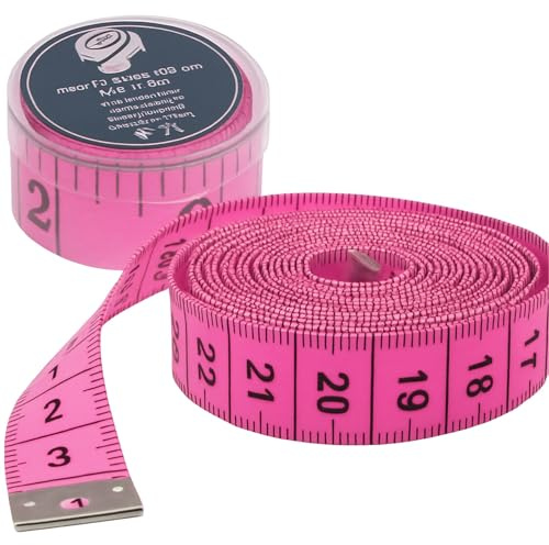 2 in 1 - Massband Maßband cm + INCH Schneidermaßband 150 cm in Aufbewahrungsbox (150 cm pink)