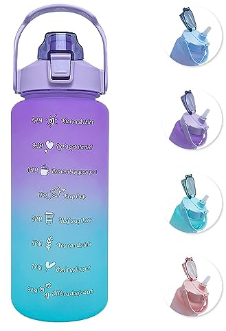 EITMOW 64 oz Large Capacity Water Bottle with Motivational Time Markers and Straw, Portable, Leakproof, BPA Free for Fitness, Gym and Outdoor Sports. (Purple)