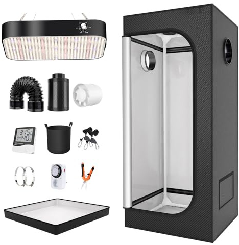 Grow Tent - Tenda idroponica per coltivazione indoor con mylar 600D altamente riflettente, finestra di osservazione, borsa degli attrezzi e vassoio da pavimento, 100 x 100 x 200 cm