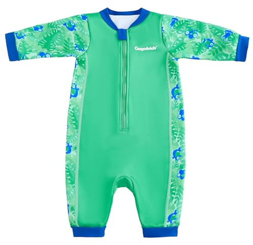 Gogokids Babyvåtdräkt 0–3 år småbarn termisk baddräkt, främre dragkedja babybaddräkt med fleecefoder långärmad sol och simskydd ung flicka för simning, strand och vattenlek