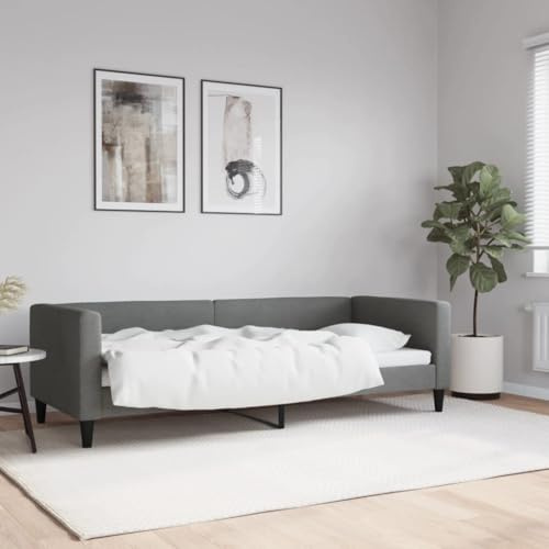 Holamys Tagesbett Dunkelgrau 80x200 cm Stoff, Robustes Metall-Massivholz-Gestell, vielseitiges Schlafsofa für Wohnzimmer, atmungsaktiver Polyesterbezug, modernes Design
