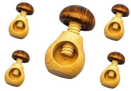 NEUSTANLO | Nussknacker 5er Set | Pilz Design in Braun | massives Buchenholz | Schraubgewinde | klassischer Charme | ideal für Walnüsse und Haselnüsse