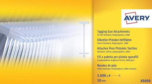 AVERY Tagging Gun Tag Attachments 5000 Tags for Tagging Guns, Compatible with Avery TGS001, 40 mm Length. Ideal for Pricing Needs, AS040 Standard Tagging Gun attachments
