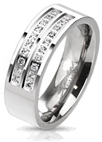 Paula & Fritz® Ring Herren Silber Zirkonia Klar Titan-IUM Grade 2 Größe 57 (18,1) - 70 (22,3) 7-mm breit Partnerring Verlobungsring Damen-Ring Ehering