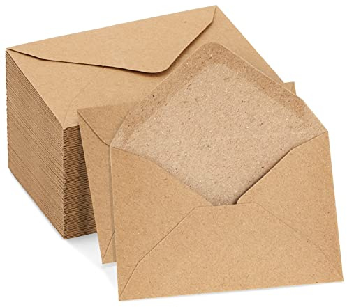 100 Mini-Kraftpapier-Briefumschläge von Juvale – Mit Spitzer Klappe - Ideal für Geldgeschenke, Geschenkkarten/Gift Card, Visitenkarten, Dankeskarten – 10,2 cm x 6,9 cm