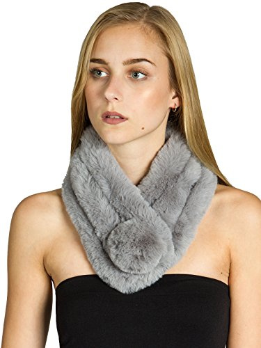 Caspar SC478 Damen Kunstpelz Fell Schal Pelzkragen Fellkragen, Farbe:grau, Größe:One Size