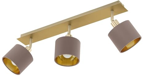 EGLO Deckenlampe Valbiano, 3 flammige Deckenleuchte | Deckenstrahler aus Metall und Textil, Flurlampe in Messing-Gebürstet, Nickel-Matt, Cappuccino, Gold, Spots E14