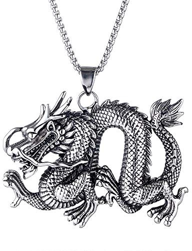 PAMTIER mäns rostfritt stål kinesisk drake hänge halsband, Rostfritt stål