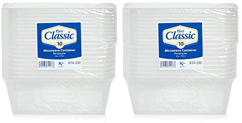 Euro Classic Pack of 20 Plastic Food Containers with Lids | Meal Prep Takeaway Container with lids | Microwave, Freezer & Dishwasher Safe | Durable | Clear (750ml)